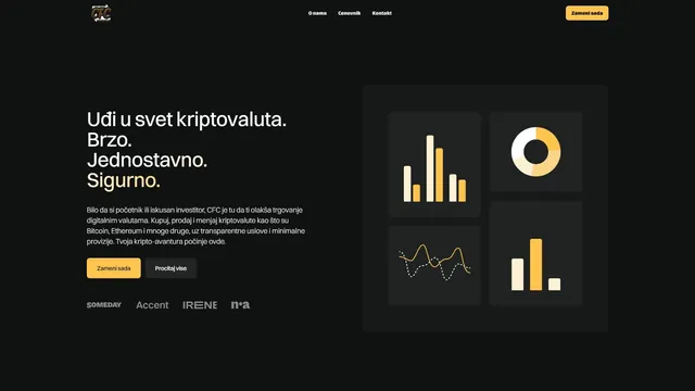 CFC Crypto Exchange Webflow interfejs prikaz ekrana